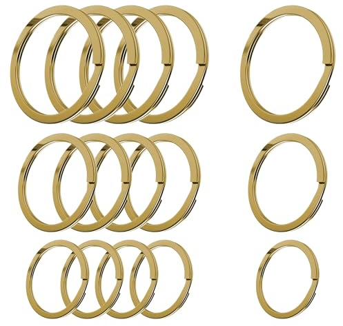 Cerbery - Schlüsselringe Set aus gehärtetem Stahl - 5 x 30 mm, 5 x 25 mm, 5 x 20 mm - Ring Schlüssel Schlüsselanhänger Schlüsselhalter (Gold)