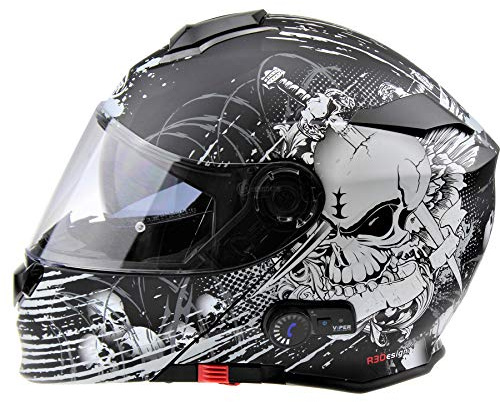 ViPER RSV171 Bluetooth Flip up Motorcycle Motorbike Bike Crash Helmets With Drop-Down Sun Visor Helmet ECE 22.06 Approved Unisex Adult Racing Touring Cruising Bike Wear (L)