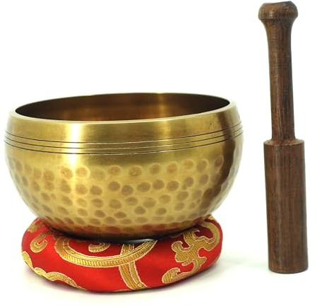 Tibetan Hand Made Singing Bowl – Authentic Nepalese Hand Beaten Meditation Bowl Set with Cushion & Mallet – Sound Healing Bowl for Yoga, Mindfulness & Chakra Therapy (9 cm)