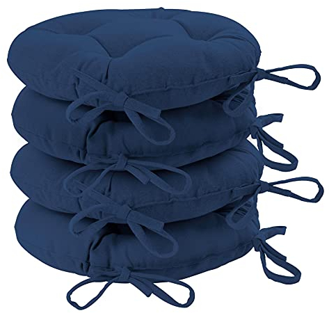 Harbour Housewares Navy Seat Pads for Dining Chairs - 40 x 40cm - Pack of 4 - Round Garden Seat Cushions with Ties Soft Padded Pillow Indoor Kitchen Cushion Outdoor Patio Garden Chair Pads