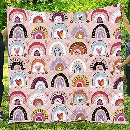 Chickw1 Tagesdecke Bettüberwurf Gesteppt, 3D Regenbogen Mikrofaser Tagesdecke Schlafzimmer Steppdecke Decke Überwurf Wohnzimmer Sofaüberwurf für Einzelbett Doppelbett (Regenbogen,180x200cm)