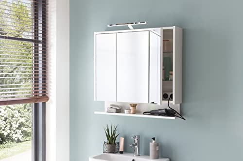 Schildmeyer Spiegelschrank Carlos 149547, Holzwerkstoff, weiß, 74,5 cm mit Regal