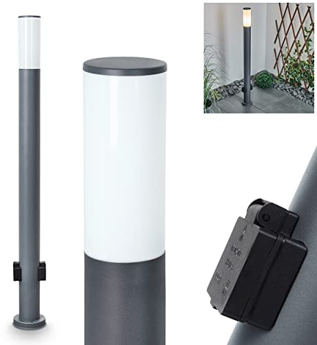 HOFSTEIN Wegeleuchte Caserta, Außenwegeleuchte mit 2 Steckdosen aus Metall/Kunststoff in Anthrazit/Weiß, moderne Außenleuchte für Garten, Außenbereich, Hof, Terrasse, Höhe 110 cm, E27, IP44