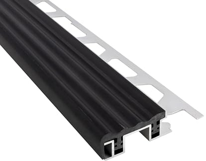 Stufenprofil Fliesenschiene mit 26mm PVC-Einlage 2,5m 10mm schwarz | Für saubere Stufenkanten und geschützte Treppenabschlüsse, 10mm Profilhöhe, 2,5m, PVC, schwarz, für 10mm Fliesenhöhe