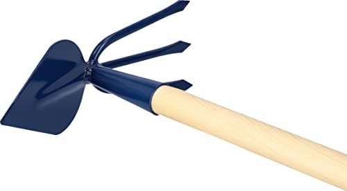KOTARBAU® Azada de Metal con Mango de Madera Largo, Azada con rastrillos, Azada para mullir, airear y desherbar, Azada Doble, Herramientas de jardín para Tierra, Azada de Punta, Escardillo