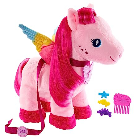 Mattel Barbie A Touch of Magic Stuffed Animals, Walk & Flutter Pegasus Plush, 11-inch Walking Plushie with Hair Accessories and Sound Feature, HPJ50