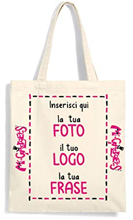 Mr. Gadgets Shopper Personalizzabile 100% cotone riutilizzabile-Con manici lunghezza 67cm -Dimensioni 38x42 (ECRU)