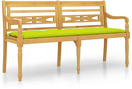 vidaXL Batavia Bank mit Hellgrünem Kissen Gartenbank Gartenmöbel Parkbank Sitzbank Holzbank Balkonbank Terrassenbank 150cm Massivholz Teak
