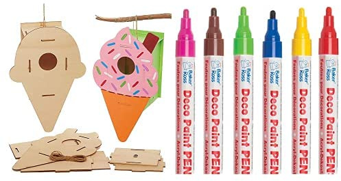 Baker Ross Vogelhaus Eis aus Holz (2 Stück) und Deko-Lackstifte (Packung B) 6 Stück