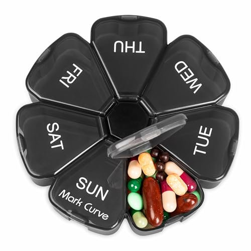 Portable Weekly Pill Box Organiser | Easy to Open 7 Day Premium Quality Tablet Box | Travel Pill Case with Snap Shut Lids |Tablet Organiser for Vitamins, Supplements & Medicine - Mark Curve