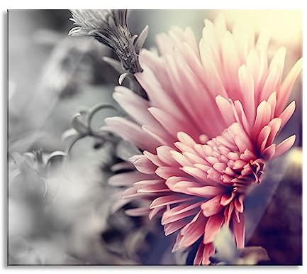 Romantische Blumen Herdabdeckplatte & Spritzschutz aus Echtglas | Für Herd-Kochfelder | 60x52 cm