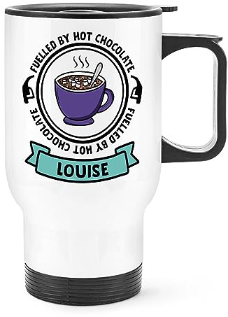 Personalised Fuelled by Hot Chocolate Travel Mug Cup with Handle