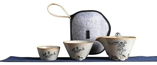 QIUMING Service à thé de Voyage en céramique à Fleurs, Service à thé Portable avec étuis de Transport, théière, Tasse Rapide pour l'extérieur et la Maison