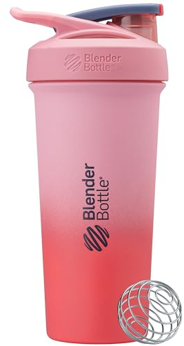 BlenderBottle Strada Sleek Shaker Cup Insulated Stainless Steel Water Bottle with Wire Whisk, 740ml, Flamingo Ombre