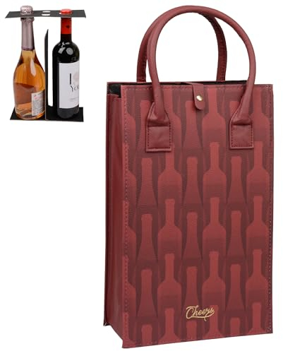 GMYIAK Portable 2 PU Leder Wein Tote Carrier, Wiederverwendbare Flasche gepolstert Fall mit Griffen, isolierte Wein-Kühltasche für Weinliebhaber Weihnachten (Rosa)