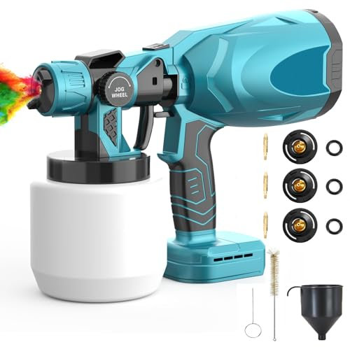 Akku Farbsprühsystem，mit Verstellbarem Luft und Farbfluss， Elektro Lackierpistole mit 3 Düsen, 3 Spritzmuster,1000ml farbsprühgerät,Hohe Leistung，zum Streichen von Wänden Gartenzaun