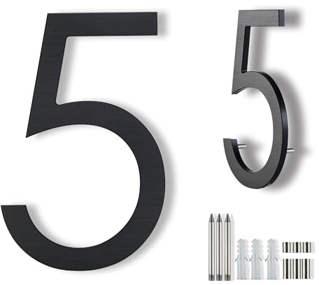 20cm Black House Numbers For Outside,Metal Floating Large Modern House Numbers For Outside, Floating Mount Flush Mount Aluminum Home Address Numbers 5