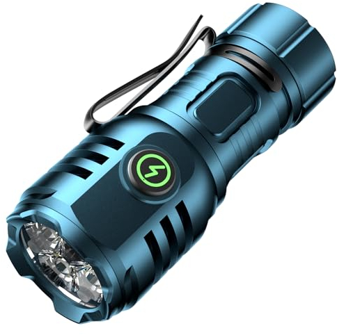 Taschenlampe kleine aufladbar LED Extrem Hell 6000 Lumen, TYPE-C aufladbar 4* Starke Lampenperlen Mini Torch mit 8 Lichtmodi und Langer Betriebsdauer Wasserdicht, für Camping Wandern Outdoor Notfälle