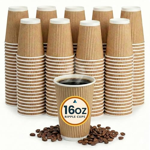 Nationwide Paper 16oz (475ml) Insulated Takeaway Cups Brown Triple Wall Ripple Disposable Paper Cups for Hot Drinks, Large Coffee, Latte, Cappuccino & Tea, Catering Use (Pack of 50)