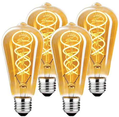 BNITITU Edison LED Vintage Glühbirne, Dimmbar Glühbirne E27 4W LED Warmweiss, Vintage Edison Dimmbar lampe E27 Ideal für Nostalgie und Retro Beleuchtung - Bernstein - 4 Stück（ST64 HPS）
