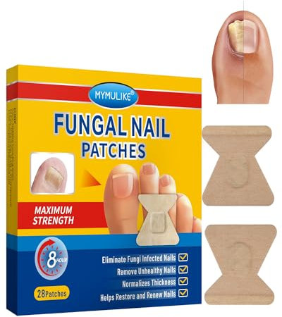 MYMULIKE Fungal Nail Patches, 28 Pansements Micosi Unghie Piede Forte, 8Ore Cerotti Funghi Unghie Piedi, Rapida ed Efficace Antimicotico, Riparare Danneggiate e l'aspetto Delle Unghie Scolorite