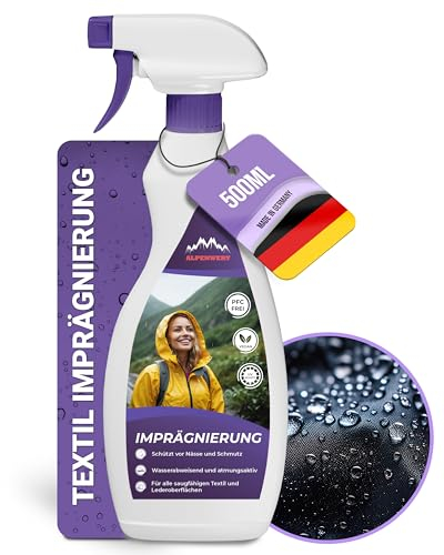 ALPENWERT® Spray impermeabilizante textil 500 ml [protección de perlas de larga duración] fabricado en Alemania para textiles al aire libre, chaqueta, zapatos, ropa de esquí, tiendas de campaña, etc,
