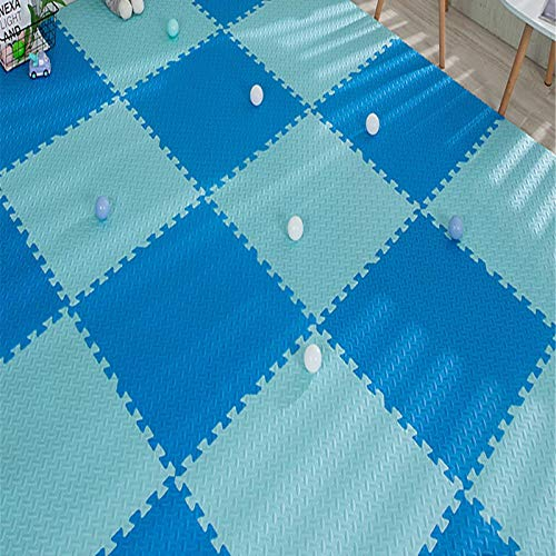 Schaumboden-Puzzlematte, 23 x 23 Zoll, mehrfarbiger Eva-Schaumboden, geeignet für Spielbereich, Wohnzimmer, Schlafzimmer, Fitnessstudio – perfekte Heimdekoration, Hellblau + Blau, 12