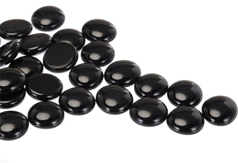 sourcing map Perline di vetro, 36 pezzi, pietre preziose piatte in vetro nero, 0,2 kg (1,7-2,2 cm), ciottoli di vetro per riempire vasi, decorazioni per acquari, fai da te
