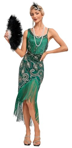 Viloree Femmes Années 1920 Robe Flapper Robe à Franges Paillettes Robe de Danse Scintillante Costume de Festival Vert S