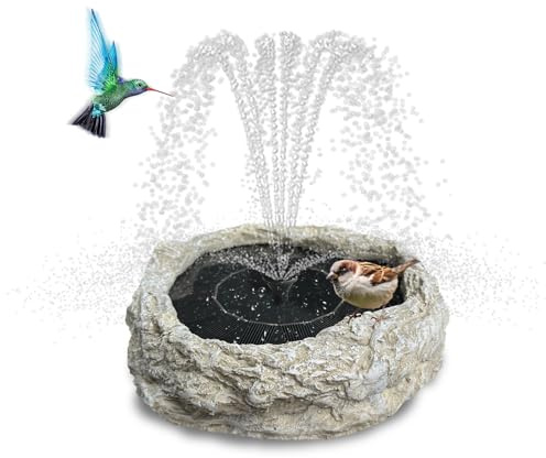SAC SMARTEN ARTS Solar Fountain for Bird Bath with Solar Panel Resin Granite Rock Solar Water Fountain Pump for Bird Bath Outdoor Hummingbird Birdbath Fish Tank Pond with 5 Nozzles