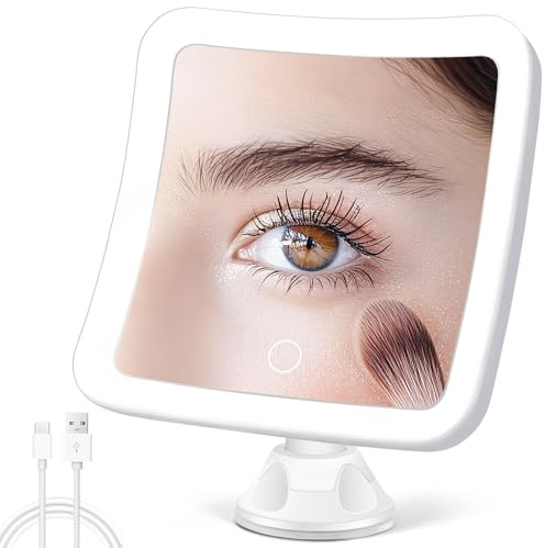 Fabuday 30-fach beleuchteter Vergrößerungsspiegel – Verbesserter wiederaufladbarer Make-up-Spiegel mit Lichtern und Vergrößerung, LED-Reisespiegel mit Saugnapf für Badezimmer, 3-farbige Beleuchtung