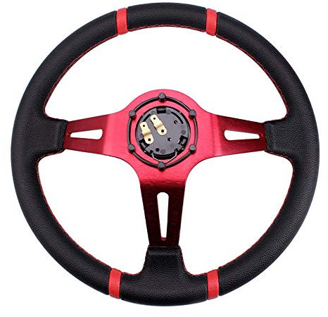 Sportlenkrad,Drifting Steering Wheel,Lenkrad Universal 14inch 350mm Deep Mais Drifting Lenkrad/Leder Auto Lenkrad Rot Schwarz