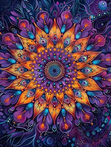 MOMAKA 5D Diamond Painting Kits Mandala-Blume,für Erwachsene, DIY Diamant Malerei Full Drill Set Blume, Runde Diamant Arts Craft Cross Stickerei Malerei Kits für die Home Wanddekoration 30x40cm-6