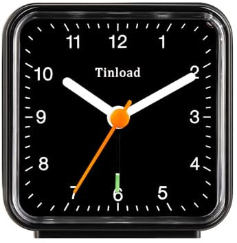 Tinload Klassischer analoger Reisewecker mit Schlummerfunktion und Licht, kompakte Größe, leises Quarzwerk, Crescendo Alarm, Schwarz/Schwarzes Zifferblatt