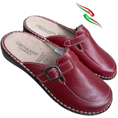 GRUNLAND ciabatte comfort pantofole comode DONNA in pelle regolabile con plantare estraibile regolabile con fibbia Made in italy (rubino, Sistema Taglie Calzature EU, Adulto, Donna, Numero, Media, 38)