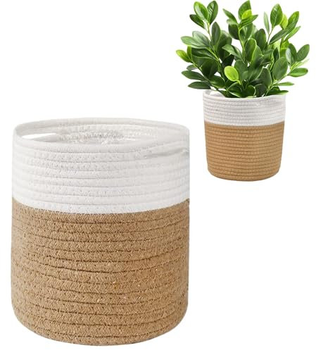 Panier en Coton Tissé Avec Doublure pour Plantes d'Intérieur, Pots de Fleurs en Corde de Coton, Rangement Domestique