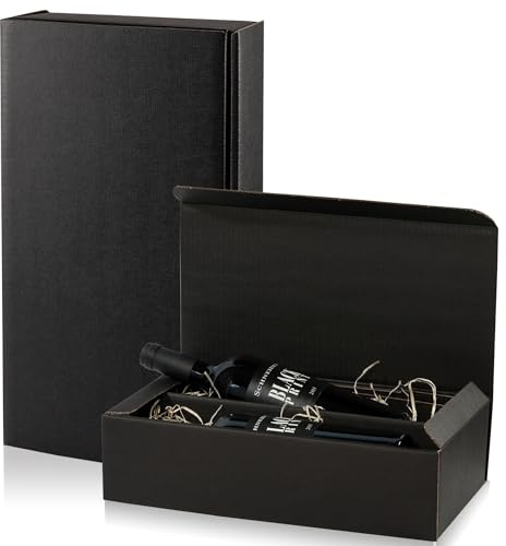 5x Flaschen Geschenkkarton Wein - Schwarz - für 2 Flaschen - Verpackung in hochwertiger Leinenoptik