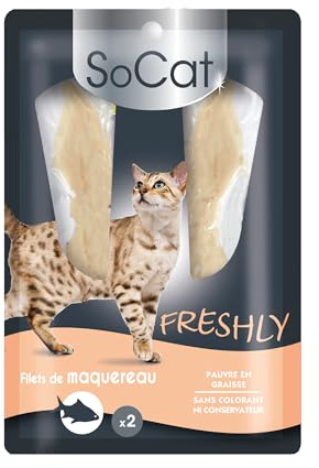 Riga - SoCat Freshly - Friandises pour Chat - Tendre Filet De Maquereau - Riche en Protéines - Faible en Graisses - sans Colorant Ni Conservateur - Récompense Idéale - 2 x 12 g