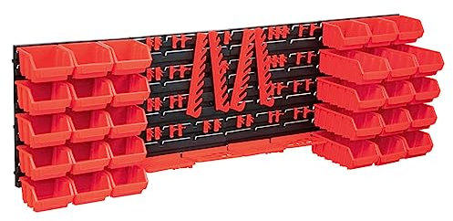 Tidyard Kit de bacs de Stockage et Panneaux muraux 80 pcs Rouge et Noir, Support de Rangement pour Outils, Mural Outils Organisateur Support pour Atelier, Garage, Abris de Jardin