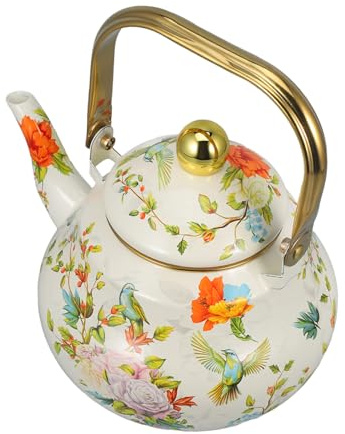 PAMINGONO Bouilloire Émail Vintage Théière Rétro Émaillé Pour Chauffe-eau Utilisation Sur Plaques à Induction Idéale Pour Préparer Thé Et Lait