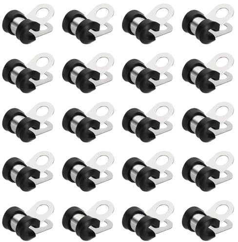 PATIKIL 3/16 Inch Cable Clamps, 20 Pcs 304 Stainless Steel Conduit Clamp Cable Rigid Pipe Strap Metal Rubber Clips for Pipes Wire Line Hose Bracket Tube Holder, Black (4.8mm)