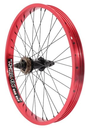 KHE Prism Roue arrière BMX 20 Rouge anodisé Axe 14 mm Pignon roue libre 16T Largeur de jante 38 mm