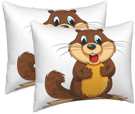 2 Pack 16 x 20 Inch Pillow Cases with Zipper, Soft Breathable Pillowcase for Hair and Skin, Cartoon Animated Beaver Pillow Covers for Sleeping Gift Bed Pillow Case Travel Pillowcases