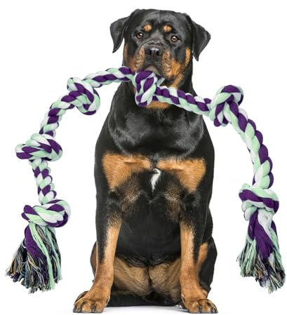 HYSHLC 105cm Hundespielzeug Unzerstörbar Spielzeug aus Seil, Interaktives Hundespielzeug Intelligenz Zahnreinigung Arten mit 6 Knoten Zahngesundheit für Mittelgroße Große Hunde und Aggressive Kauer