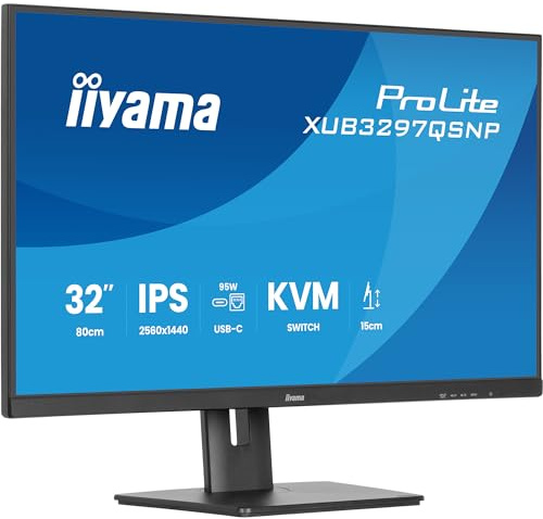 iiyama Prolite XUB3297QSNP-B1 QHD IPS-Monitor | 80 cm, 32, 100Hz, HDMI, DP-in/out, DaisyChain, USB3.2, USB-C Dock, 95W, RJ45, KVM, Höhenverstellung, Adaptive Sync, schwarz
