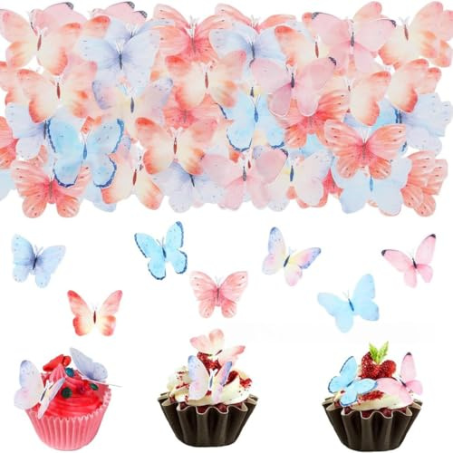 AYVRUOP 56 Pcs Couleur Papillon Comestible Décoration de Cupcake,Decoration Gateau Anniversaire,Papillon Decoration,Deco Anniversaire Couleur,pour Mariage,Baby Shower Party,Anniversaire Fête