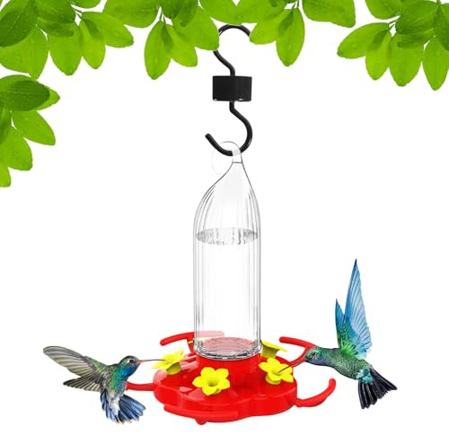 Njidher Abbeveratoio per Colibrì, appeso per uccelli selvatici 470 ml - Decorazione da giardino con gancio antiformiche 5 porte Biberon per Colibrì e Famiglie Terrazza Balcone