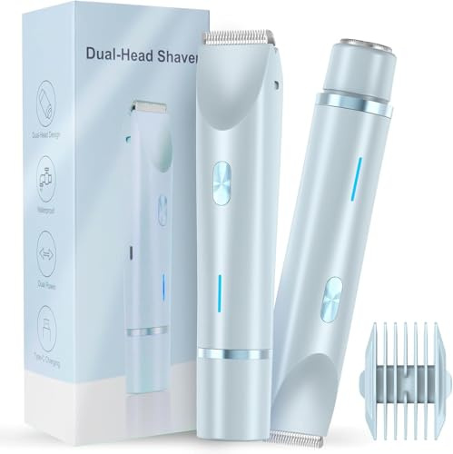 Women’s Electric Bikini Trimmer – 2-in-1 Dual-Head Shaver with Ceramic Blade, Type-C Rechargeable, IPX7 Waterproof Wet & Dry Hair Removal Kit for Bikini Line, Legs, Underarms, Face & Intimate Areas