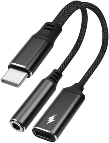 Qaum USB C to 3.5mm Jack Headphones and Charger Adapter, 2 in 1 USB Type C to Aux Adapter PD 60W Fast Charging Cable USB-C Aux Headphone Splitter for iPhone 16 15 iPad Pro 2020 Galaxy S20+ Pixel 4 XL