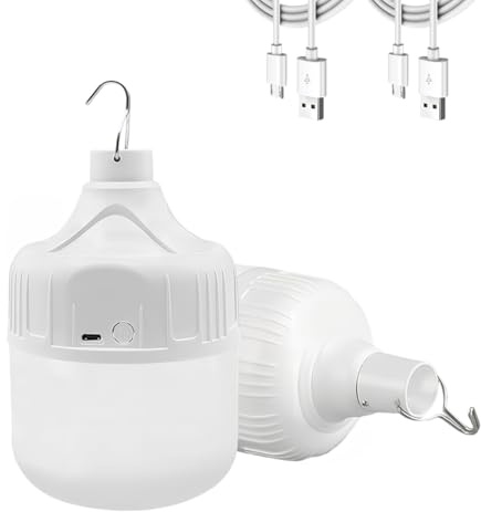 LULUWA Lámpara de Camping Colgante de 2 piezas, Bombilla Recargable de 3 Modos Lámpara de Tienda al aire Libre Linterna de Camping de Emergencia con Gancho (800mAh-8x8x12.5cm)